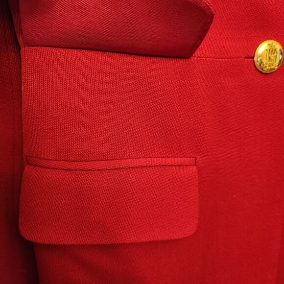 VTG RALPH LAUREN Red Wool Blazer Riding Equestrian Longline 90s Velvet USA Sz 2P - Picture 6 of 11